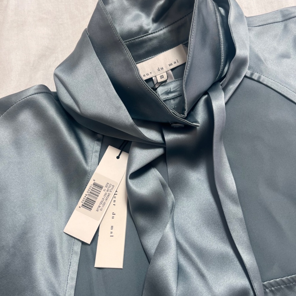 Fleur du Mal Tie Neck Décolleté Silk Dress